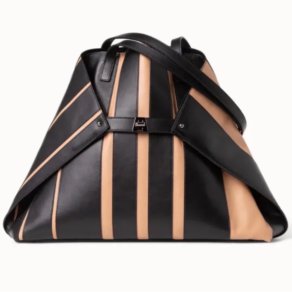 $2190 Akris Authentic NWT Medium Ai Shoulder Bag in Leather Stripes, Tote